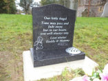 WC3 - All Polished Dark Grey Ogee style Headstone, with outlined Angle/Cherub design