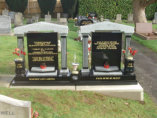 WB14 - Two matching Headstones, All Polished Black Square Centres, Base and Vases, Light Grey Top and Black/Grey Pillars and Steps.