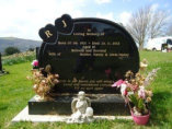 WB15 - All Polished Black Oval Shaped Headstone on a Base, with Two Heart shapes coming from the Top of the Stone.