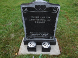 WCY12 – 2’6” All Polished Dark Grey Ogee style Headstone, with Panel Scroll and Heart design.