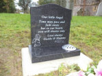 WC3 - All Polished Dark Grey Ogee style Headstone, with outlined Angle/Cherub design