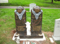 WB8 - All Polished Cats Eye Red Two Column Headstone with Deep Carved Rose designs.